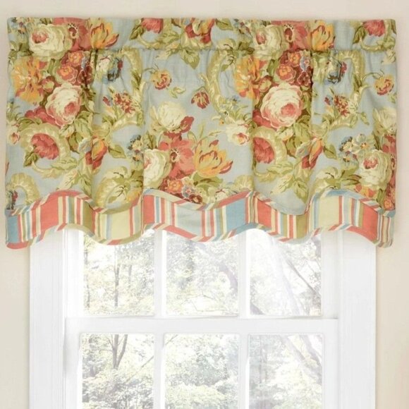 Waverly Home Classics Spring Bling Floral Valance 52" X 18" Shabby Chic Striped - Picture 1 of 5